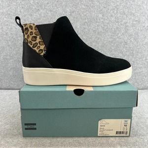 TOMS Jamie Leopard Suede Slip-On Platform Wedge Sneaker-Black -Women Size 10*NEW